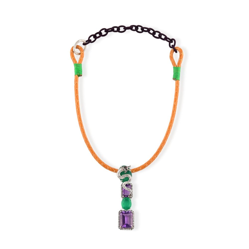Sarı Deri Kordonlu Ametist Kolye