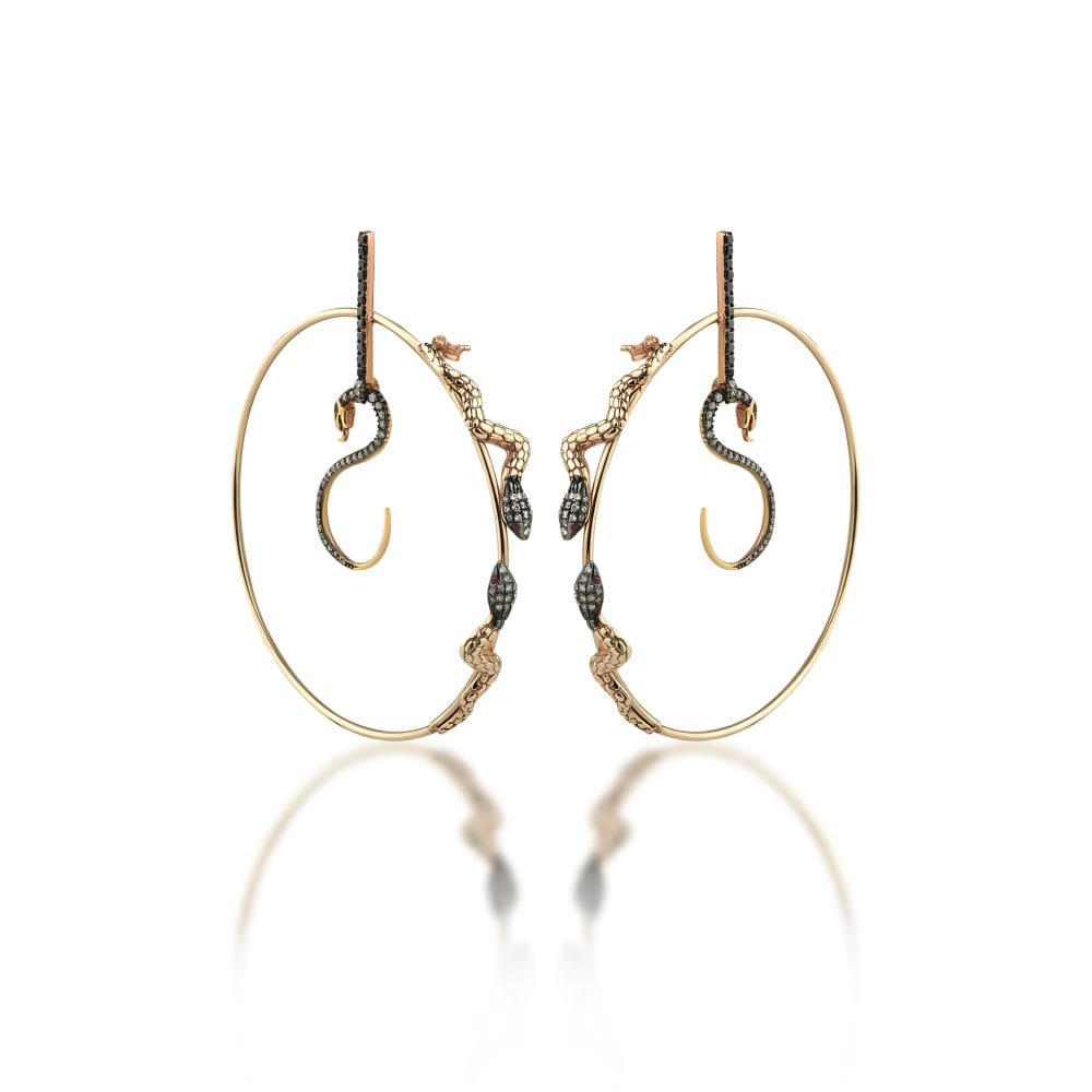 Çift Yılan Figürlü Halka Küpeler